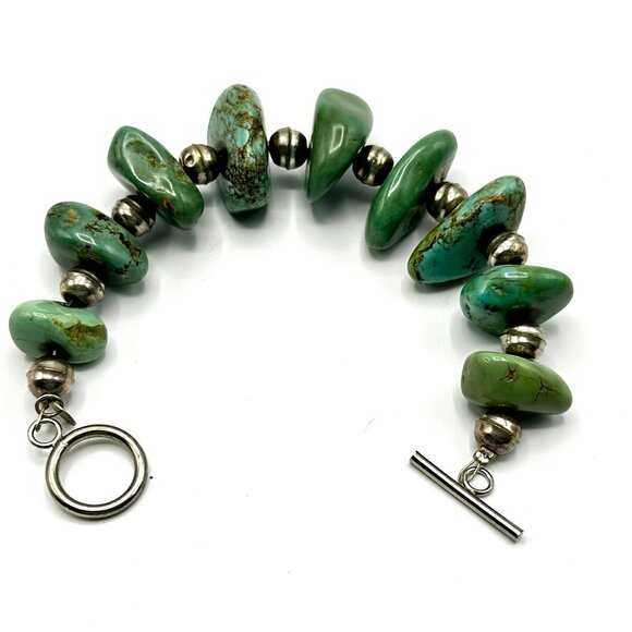 Native American Chunky Turquoise & Sterling Silver Bracelet — EUC - Picture 12 of 13